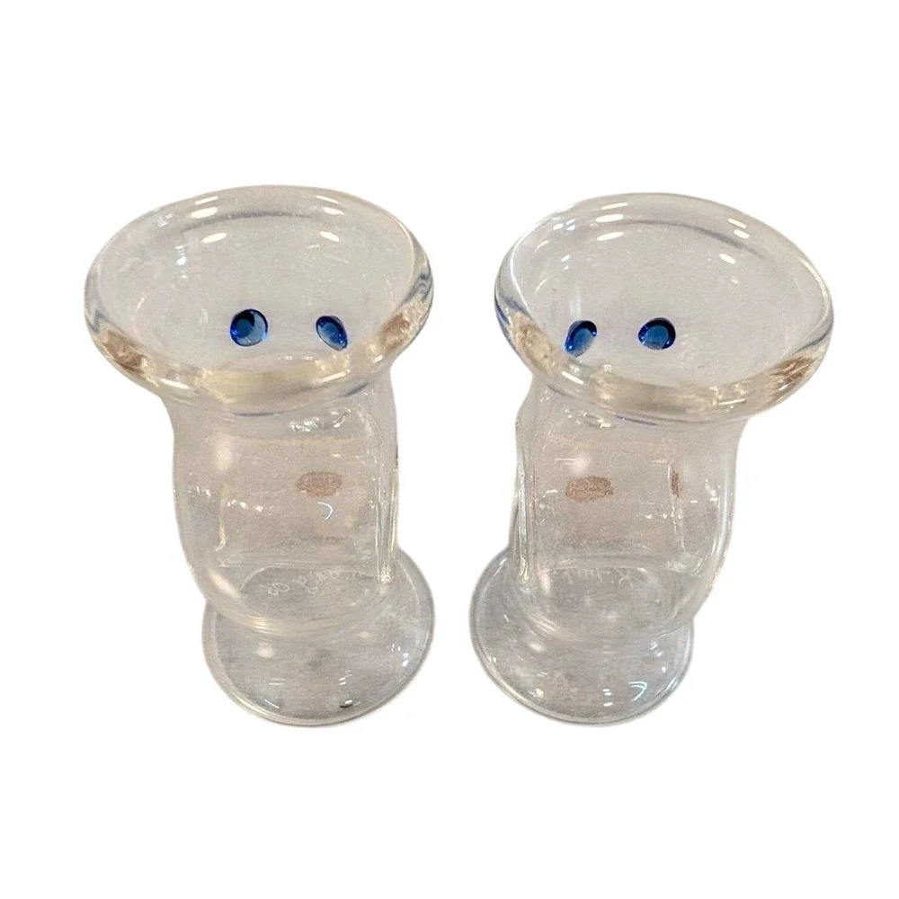 Karl Ittig Hand Blown Art Glass Face Shot Glasses Set of 2 Signed Whimsical
